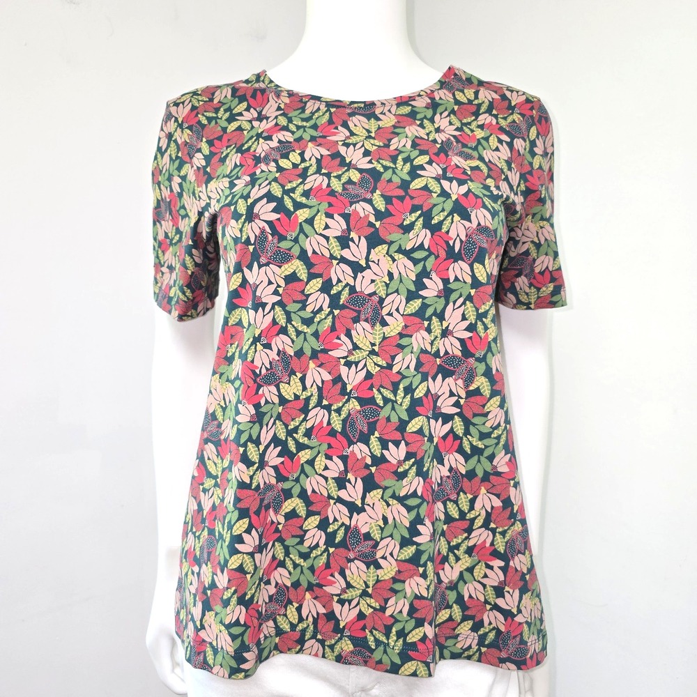 Gudrun Sjoden Organic Cotton Floral Leaf T-Shirt Tee Top Size M Lagenlook Artsy